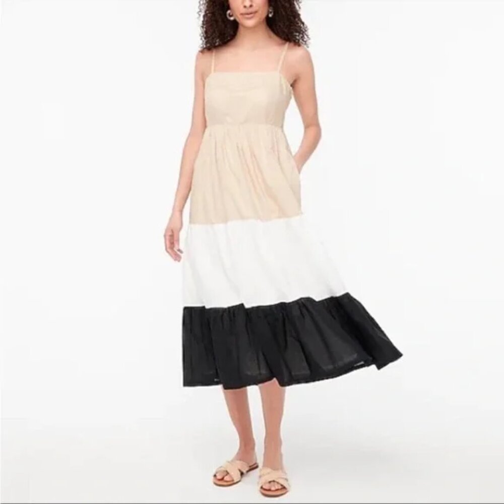 J.Crew Square Neck Tiered Dress neutral color block, size 6